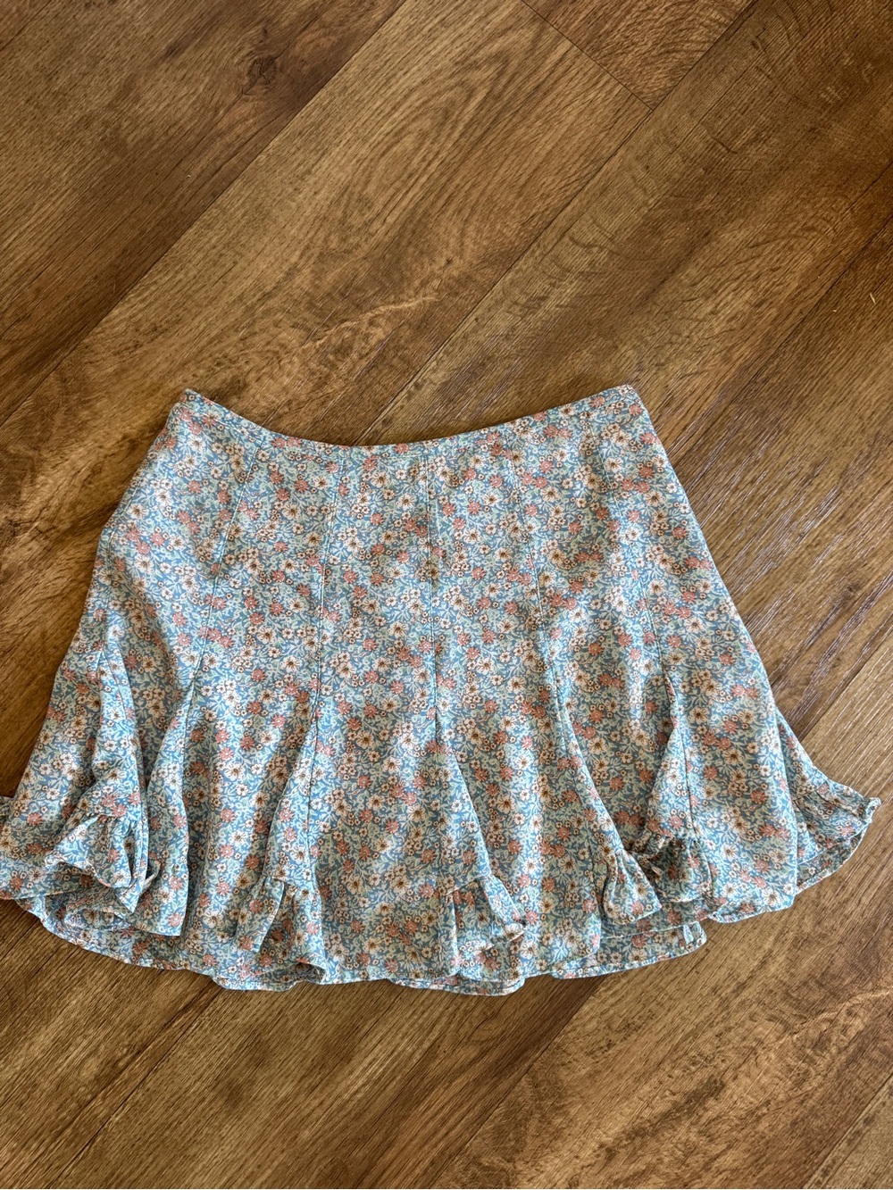 Floral Ruffle Hem Mini Skirt - Blue Floral